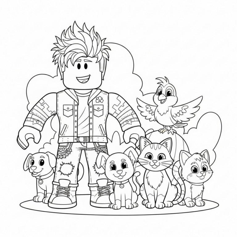 Kolorowanka Postać Roblox i zwierzęta