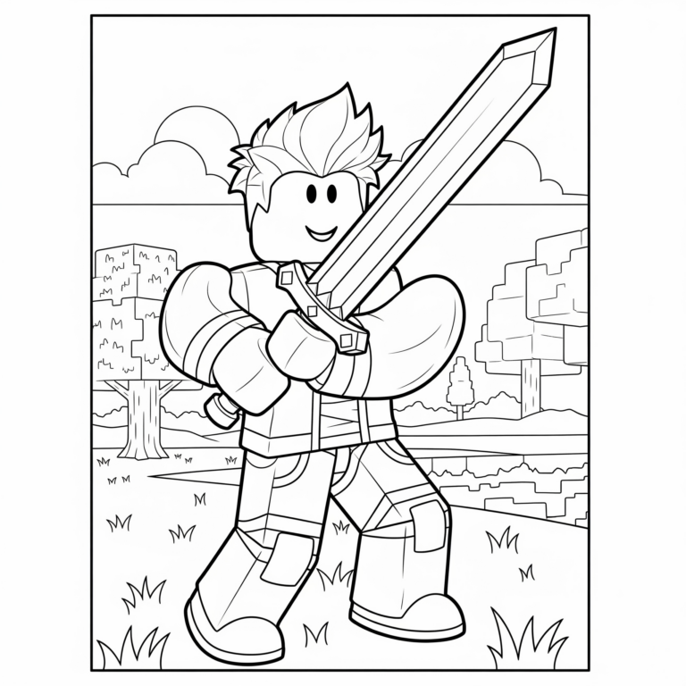 Kolorowanka Roblox – Avatar z mieczem