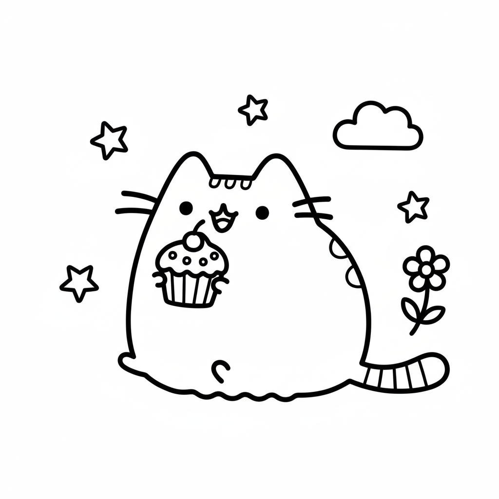 Kolorowanka Pusheen z babeczką