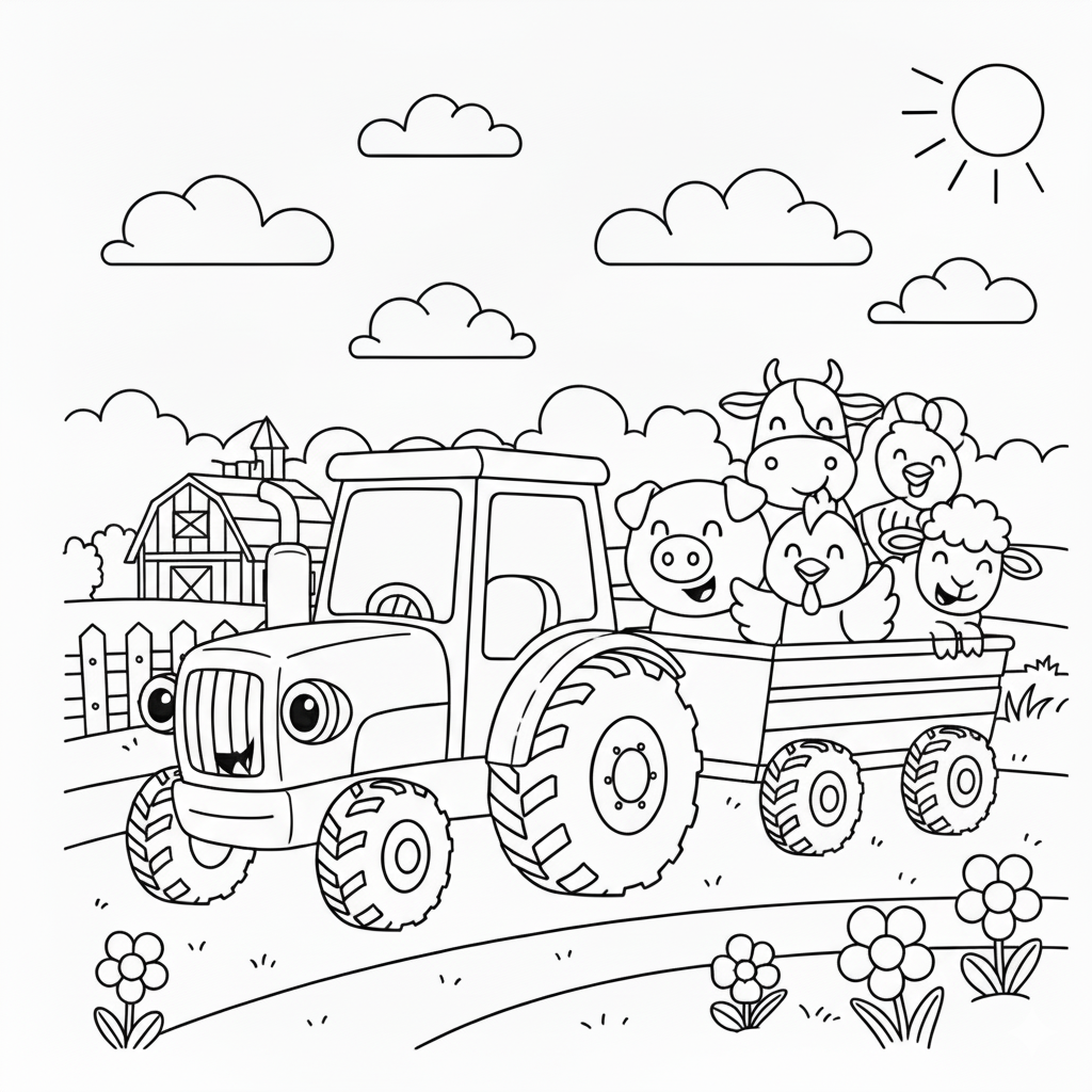 Traktor ze zwierzętami