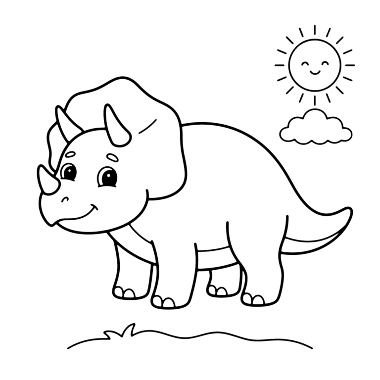 Kolorowanka Przyjazny triceratops z rogami