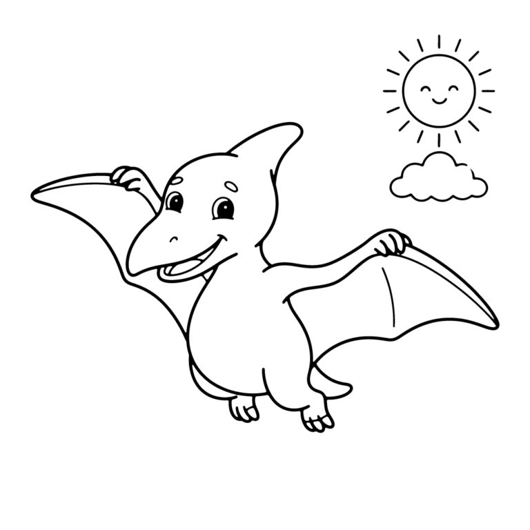 Kolorowanka Radosny pterodaktyl w przestworzach