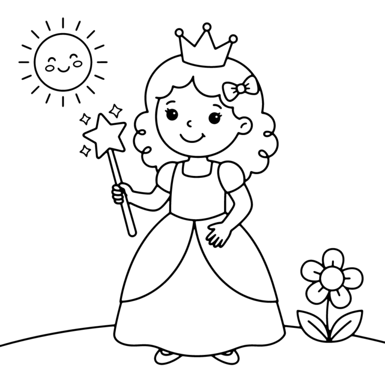 Kolorowanka Magiczna Księżniczka z Czarodziejską Różdżką