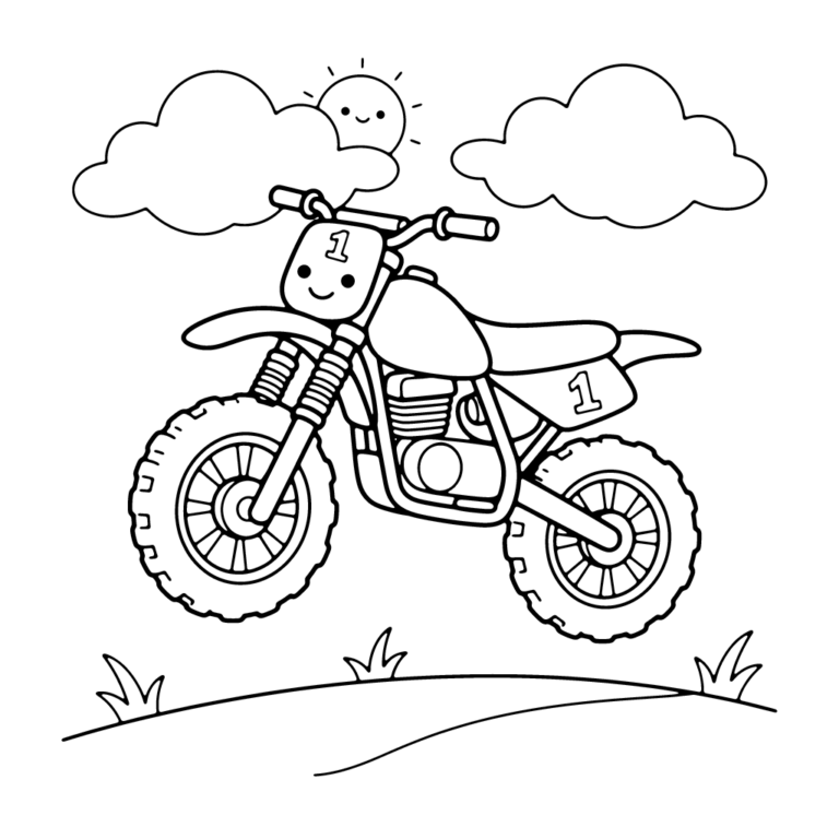 Kolorowanka Skaczący crossowy motor w chmurach