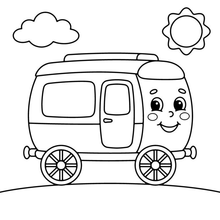 Kolorowanka Uśmiechający się wagonik na torach