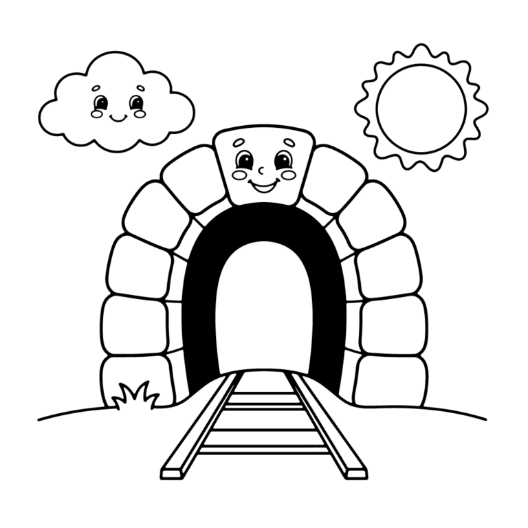 Kolorowanka Wesoły tunel kolejowy