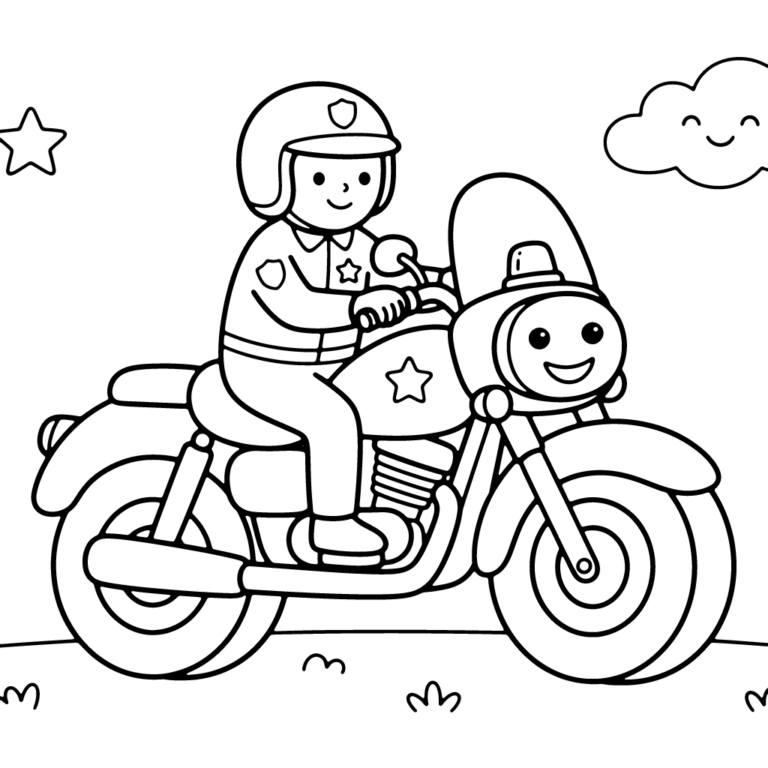Na obrazku znajduje się uśmiechnięty policjant w kasku jadący na szybkim motorze policyjnym.