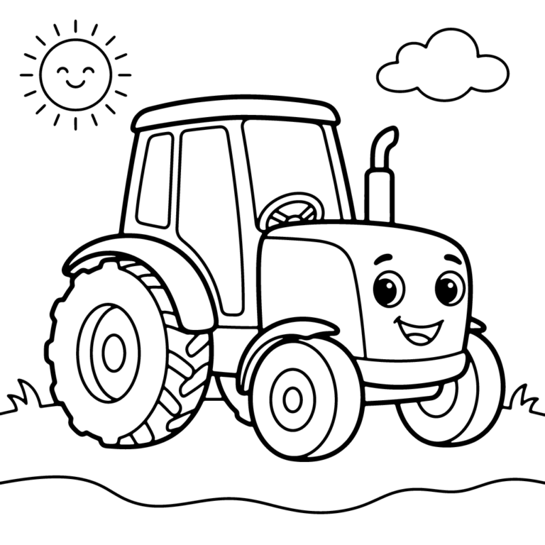 Kolorowanka Uśmiechnięty traktor pod radosnym słoneczkiem