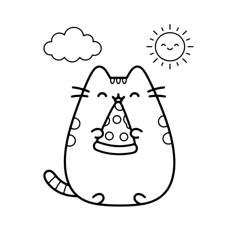Kolorowanka Pusheen zajada ulubioną pizzę