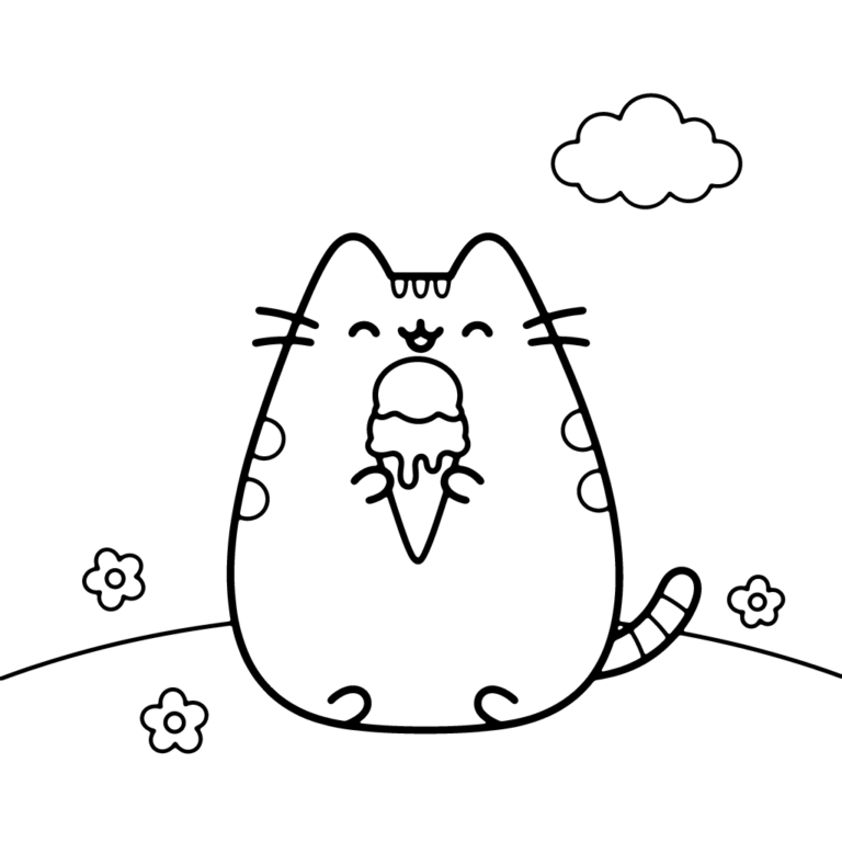 Kolorowanka Słodki Pusheen z lodowym deserem