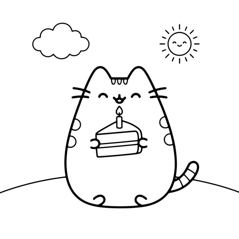 Kolorowanka Urodzinowy torcik Pusheen